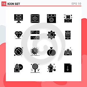 16 Solid Glyph concept for Websites Mobile and Apps login, jewl, wardrobe, diamond, product