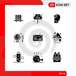 User Interface Pack of 9 Basic Solid Glyphs of mirror, beauty, fall, head, relaxatio photo