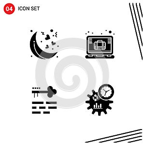 User Interface Pack of Basic Solid Glyphs of moon, layout, brief, office case, business