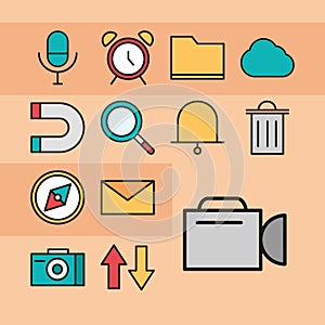 User interface set icons microphone clock email and more linear and fill style