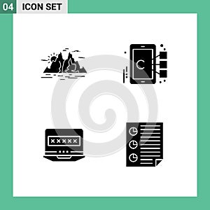 User Interface Solid Glyph Pack of modern Signs and Symbols of nature, laptop, mountain, focus, louck photo
