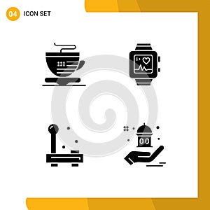 4 User Interface Solid Glyph Pack of modern Signs and Symbols of tea, electronic, handwatch, heart, hardware photo