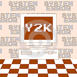 User Interface y2k card. Personal computer in flat style. Nostalgia pc elements and operating system. Delicate pastels