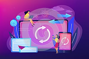 Cross-device syncing concept vector illustration.