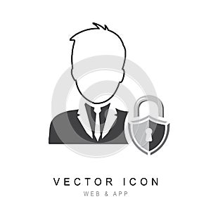 User login or authenticate icon, flat design style, Secure profile or profile lock icon