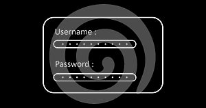 User login credentials simple ui animated page with input fields and asterisk sign for encryption.