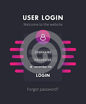 User Login window design, vector template
