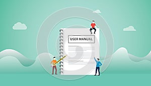 User manual concept with book manuals with team people read with modern flat style - vector