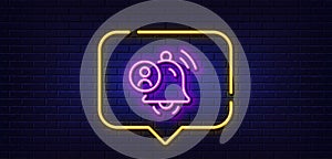 User notification line icon. Alarm bell reminder sign. Neon light speech bubble. Vector