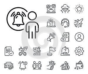 User notification line icon. Alarm bell reminder sign. Salaryman, gender equality and alert bell. Vector