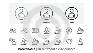 User person line icons. Profile, Group and Support. Linear icon set. Line icons. Vector