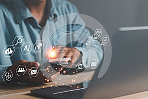 Secure internet access Future technology and cybernetics, screen padlock. cybersecurity concept