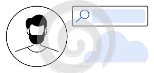 User Profile with Search Bar and Cloud Element Representing Online Connectivity