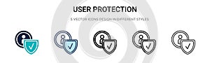 User protection icon in filled, thin line, outline and stroke style. Vector illustration of two colored and black user protection