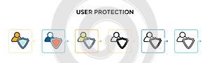 User protection vector icon in 6 different modern styles. Black, two colored user protection icons designed in filled, outline,