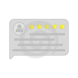 User review. Feedback. Testimonial message. Review rating in speech bubble. Good rate. Flat style.