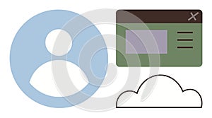 User Profile Icon with Cloud Storage and Web Interface Elements for Digital Interaction Concept