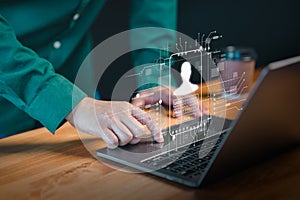 User use a computer laptop type the username and password. Cyber security concept to protect personal data.