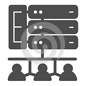 Users with access granted to drives array solid icon, data hoarding concept. Vector graphics. Hosting storage to others