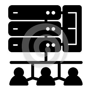 Users with access granted to drives array solid icon, data hoarding concept. Vector graphics. Hosting storage to others