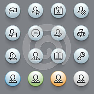 Users icons with color buttons on gray background.