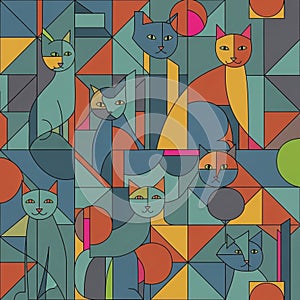 Uses bold lines and an array of shapes, including triangles,