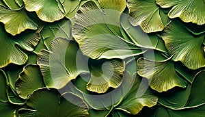ush Ginkgo Biloba Leaves Overlapping on Vibrant Green Background photo
