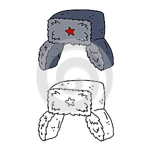 Ushanka Hat. Fur Russian cap. Grey headdress. Cartoon illustration isolated on white