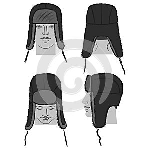 Ushanka russian winter hat outlined template