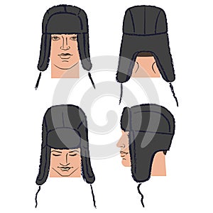 Ushanka russian winter hat outlined template