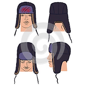 Ushanka russian winter hat outlined template photo