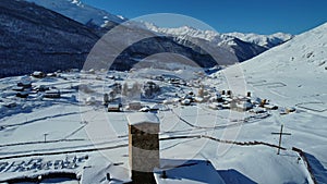 Ushguli town in winter time