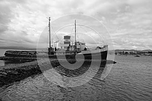 The wreck of Saint Christopher aground in the harbor of Ushuaia