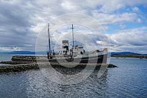 The wreck of Saint Christopher aground in the harbor of Ushuaia