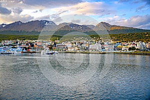 Ushuaia, colorful houses, beautiful mountains and sea, cCapaital of Tierra del Fuego, Patagonia, Argentina