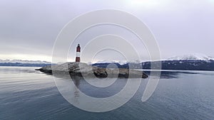 Ushuaia Lighthouse at Ushuaia in Tierra del Fuego Argentina. Patagonia landscape