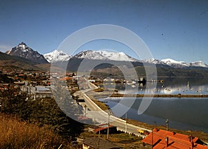 ushuaia-tierra del fuego-argentina panoramic view with buildings and houses patagonia with sky with clouds-