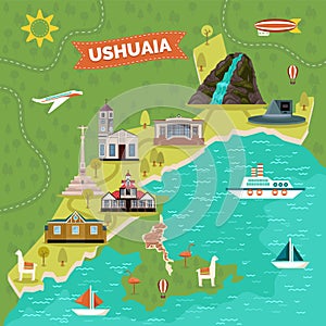 Ushuaia town map with sights, landmark advertising photo