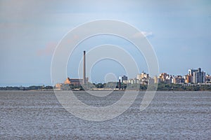 Usina do Gasometro Gas Plant and city skyline at Guaiba River - Porto Alegre, Rio Grande do Sul, Brazil photo