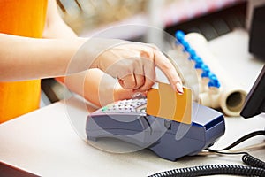 Using credit card payment terminal in shop