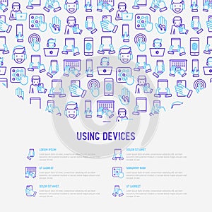 Using devices concept with thin line icons