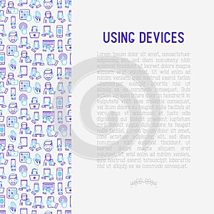 Using devices concept with thin line icons