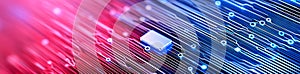 Using digital binary code futuristic light data stream technology in the background of virtual reality machine learning