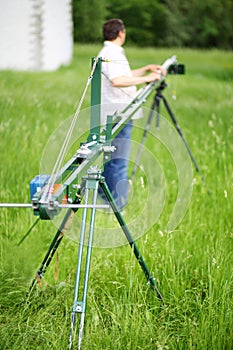 Using homemade crane for camera in