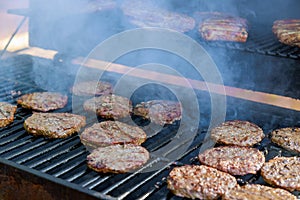 Using a hot grill, the American beef burger is grilled to perfection