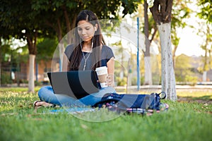 Using a laptop outdoors