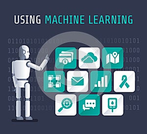 Using machine artificial learning flat vector illustrate.