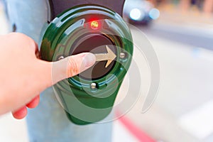 Using a Pedestrian Crossing Button at Crosswalk