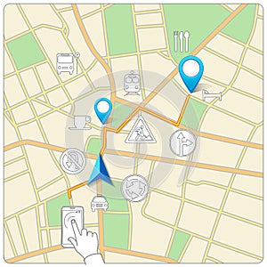 Using phone for street map navigation vector