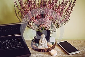 Using semi precious gemstone crystals at workplace desk to boost productivity.